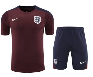 2024 England pre-match training Wine Red Shirt+Shorts 1:1 Thai Quality