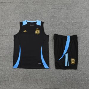 2024 Argentina Pre-match Training Black Jersey+Shorts 1:1 Thai Quality