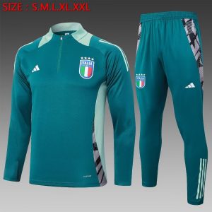 2024 Italy Half-Pull Training Suit Dark Green Soccer Shirt 1:1 Thai Quality