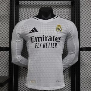 2024/2025 Long Sleeve Player Version Real Madrid Home Soccer Jersey 1:1 Thai Quality