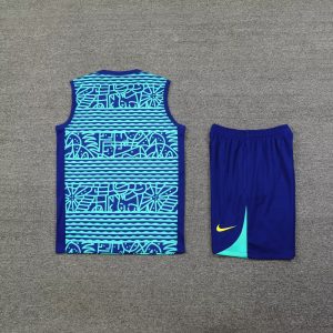 2024 Brazil Pre-match Training Blue Pattern Jersey+Shorts 1:1 Thai Quality