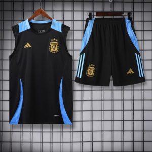 2024 Argentina Pre-match Training Black Jersey+Shorts 1:1 Thai Quality