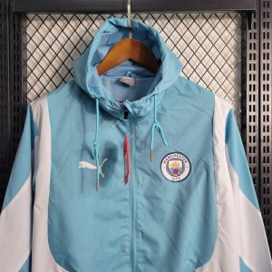 2023/2024 Manchester City Windbreaker Blue And White Jersey