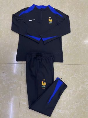 2024 France Half-Pull Training Suit Black Football Shirt 1:1 Thai Quality