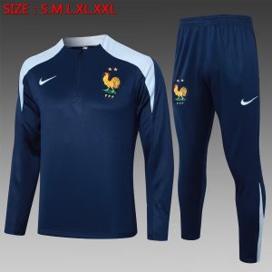 2024 France Half-Pull Training Suit Royal Blue Football Shirt 1:1 Thai Quality