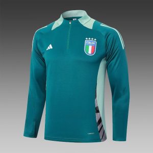 2024 Italy Half-Pull Training Suit Dark Green Soccer Shirt 1:1 Thai Quality