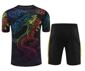 2024/2025 Real Madrid Pre-match Training Wear Black Dragon Shirt+Shorts 1:1 Thai Quality