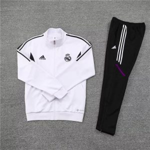 2022/2023 Real Madrid Long Zipped Jacket White Jacket And Black Pants Football Shirt