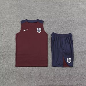 2024 England pre-match training Wine Red Jersey+Shorts 1:1 Thai Quality