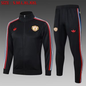 2024/2025 Manchester United Long Zipped Jacket Black Soccer Jersey 1:1 Thai Quality