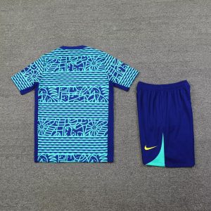 2024 Brazil Pre-match Training Blue Pattern Shirt+Shorts 1:1 Thai Quality