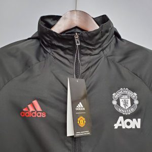 2021 Manchester United Jersey Windbreaker Black(White-Red Edge)