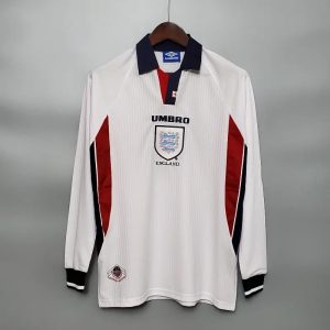 1998 Retro Long Sleeve England Home Soccer Jersey