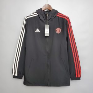 2021 Manchester United Jersey Windbreaker Black(White-Red Edge)