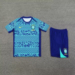 2024 Brazil Pre-match Training Blue Pattern Shirt+Shorts 1:1 Thai Quality