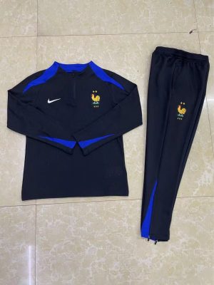 2024 France Half-Pull Training Suit Black Football Shirt 1:1 Thai Quality