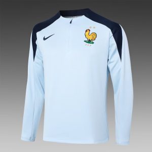 2024 France Half-Pull Training Suit Light Blue Football Shirt 1:1 Thai Quality