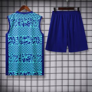 2024 Brazil Pre-match Training Blue Pattern Jersey+Shorts 1:1 Thai Quality