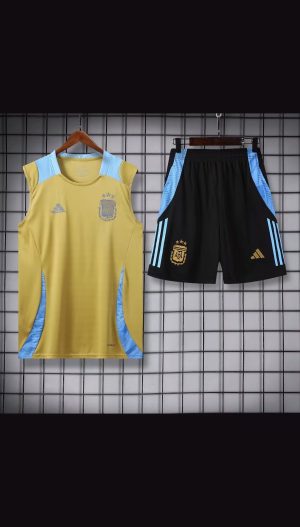 2024 Argentina Pre-match Training Glod Jersey+Shorts 1:1 Thai Quality