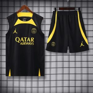 2023/2024 Psg Paris Saint-Germain pre-match training Black-Yellow Jersey+Shorts 1:1 Thai Quality