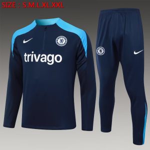 2024/2025 Chelsea Half-Pull Training Suit Black-Blue Football Shirt 1:1 Thai Quality