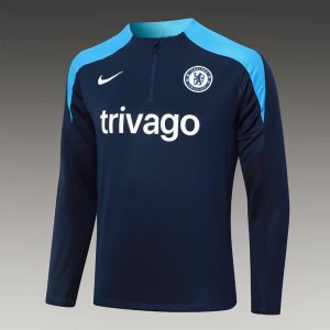 2024/2025 Chelsea Half-Pull Training Suit Black-Blue Football Shirt 1:1 Thai Quality